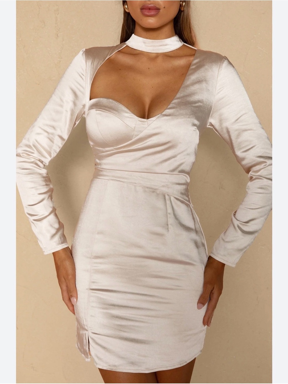 Choker Cutout Satin Mini Dress in Champagne